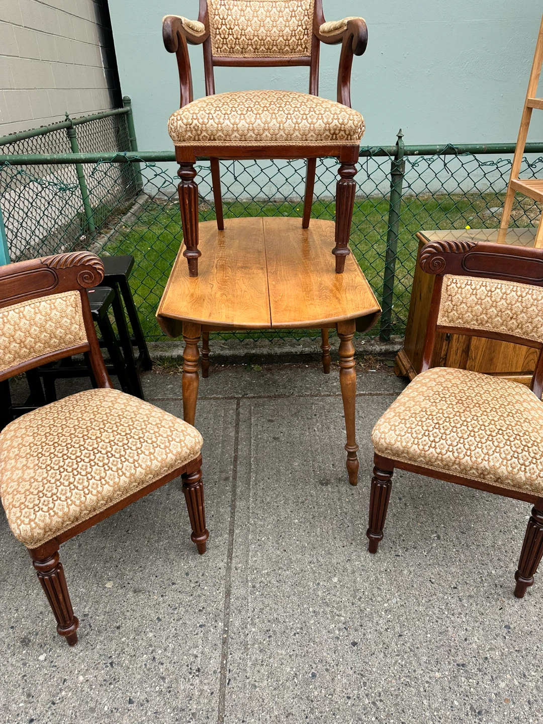 Antique Drop Leaf Dining Table with 3 Chairs - photo 3