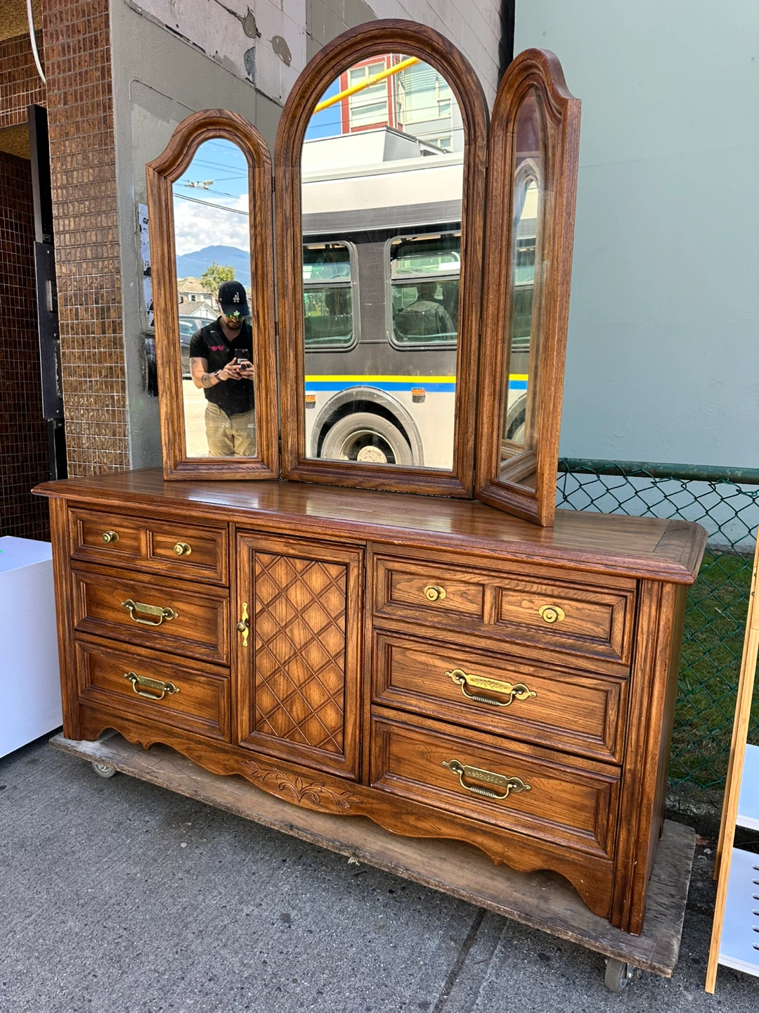 Solid Wood Dresser with Tri-Fold Mirror