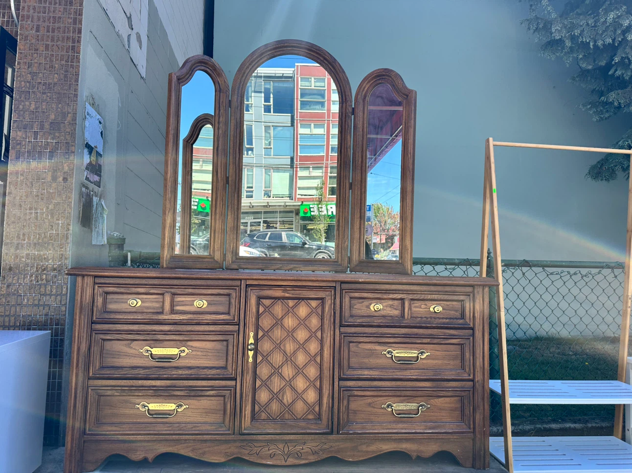 Solid Wood Dresser with Tri-Fold Mirror - photo 2