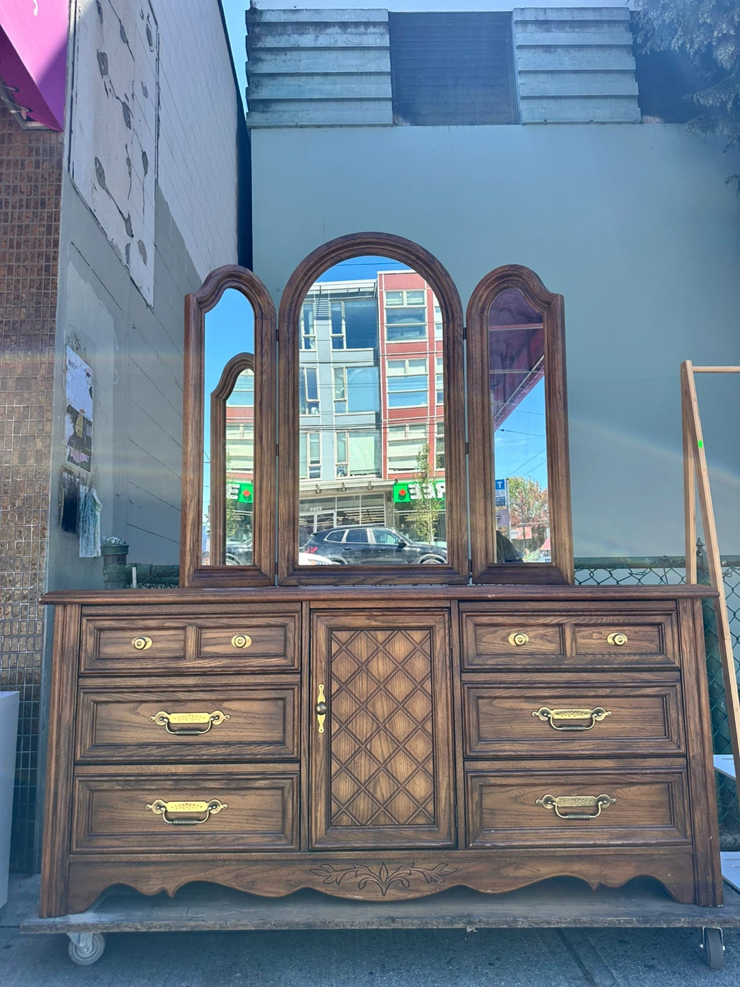 Solid Wood Dresser with Tri-Fold Mirror - photo 3