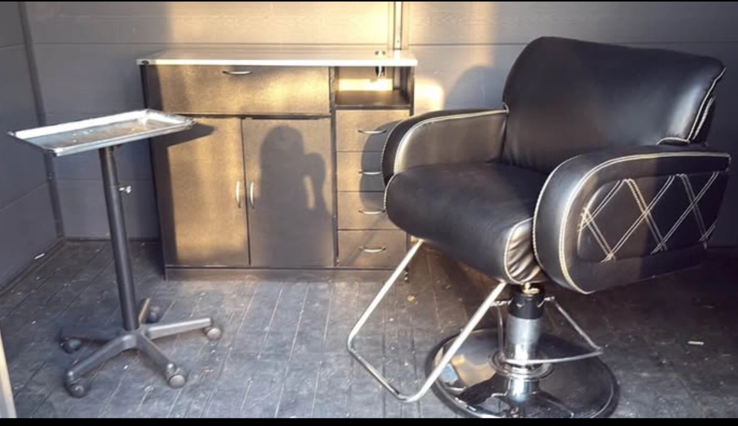 Salon Chair, Salon Station, and Rolling Tray Set