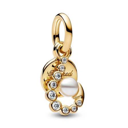 Pandora Gold Tone Charm with Pearl and Crystals