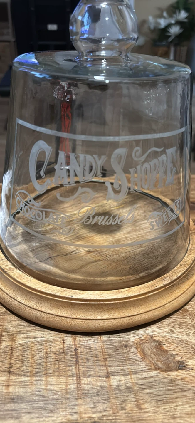 Glass Candy/Cheese  Dome with Wooden Base
