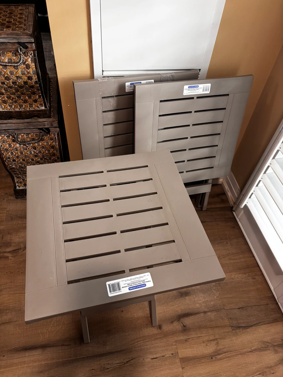 Set of 3 Grey Outdoor Folding Side Tables