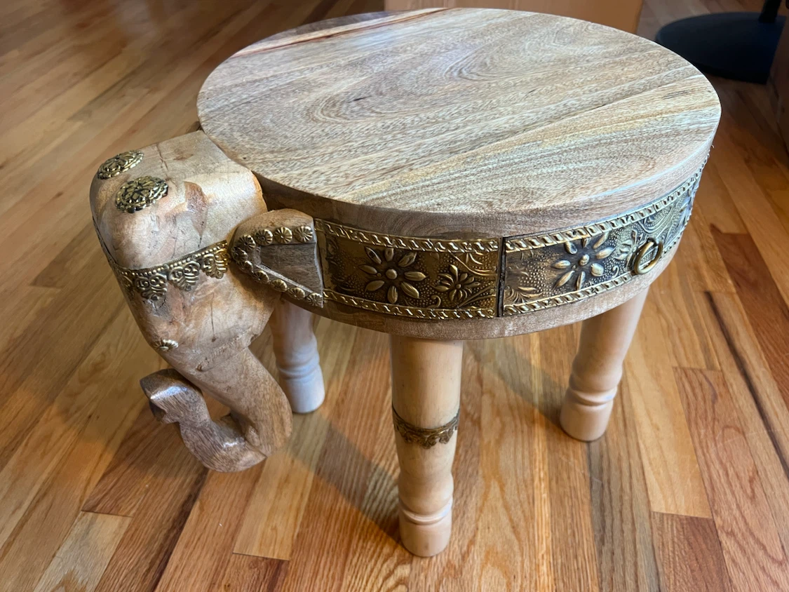 Wooden Elephant Accent Table with Drawer