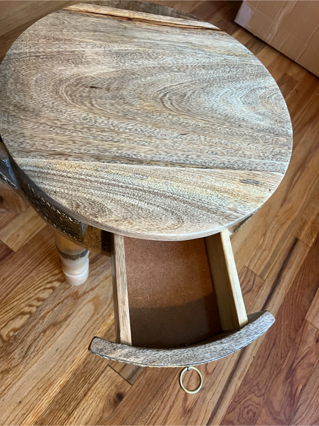Wooden Elephant Accent Table with Drawer - photo 3
