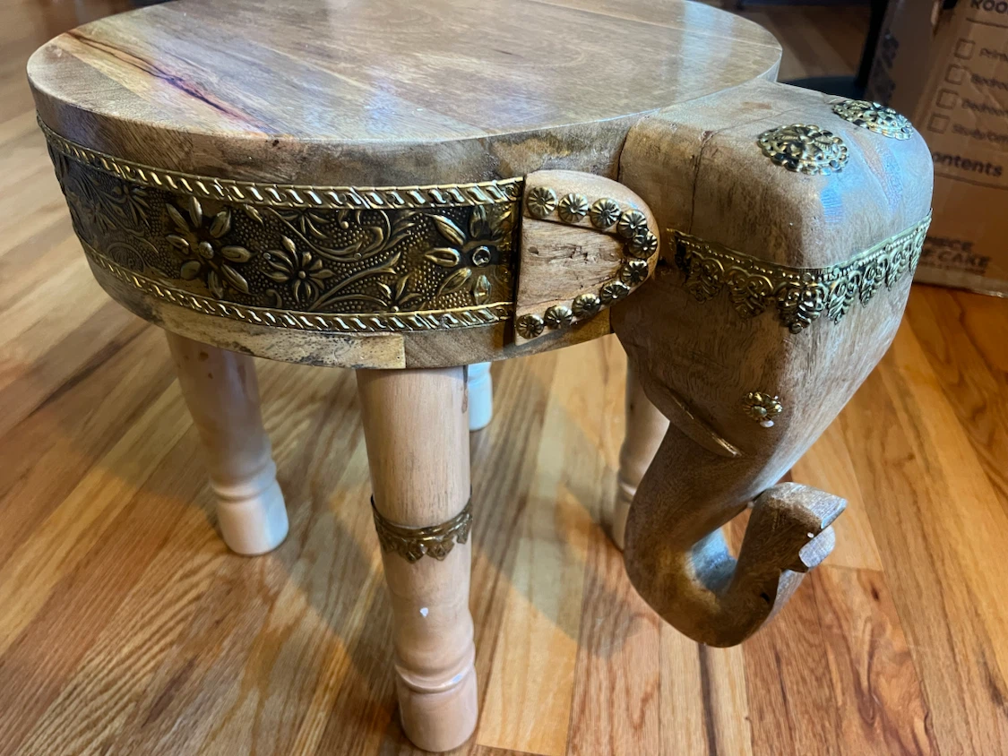 Wooden Elephant Accent Table with Drawer - photo 5