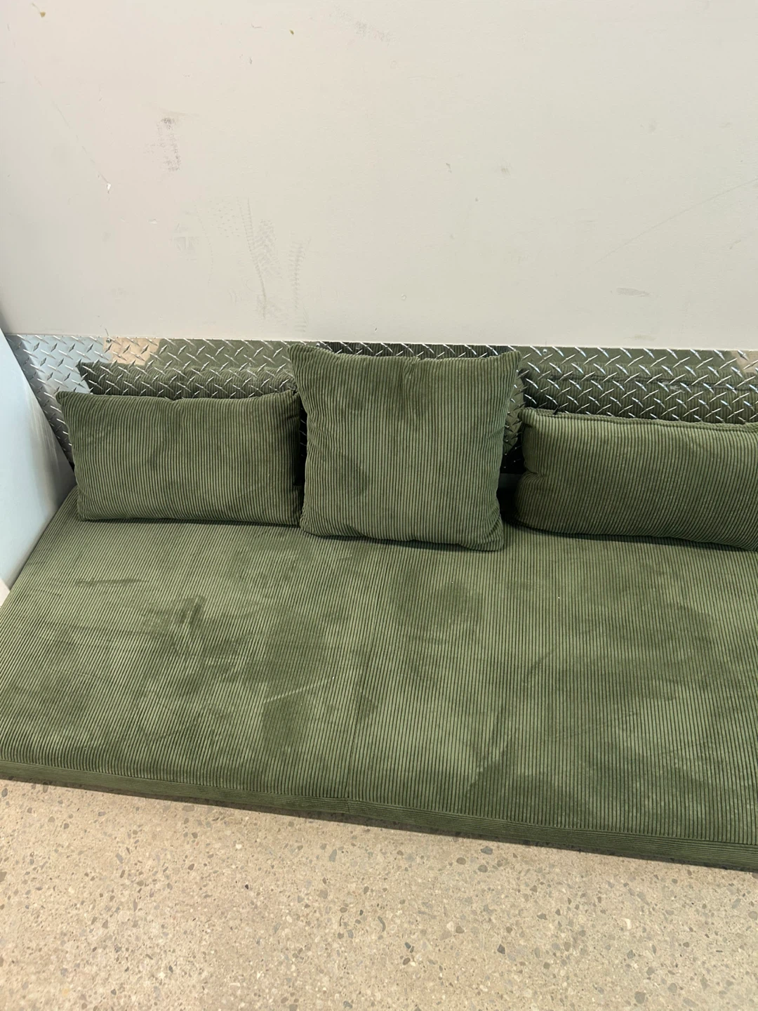 Green Corduroy Floor Sofa with Cushions Size 56”x36x 3”