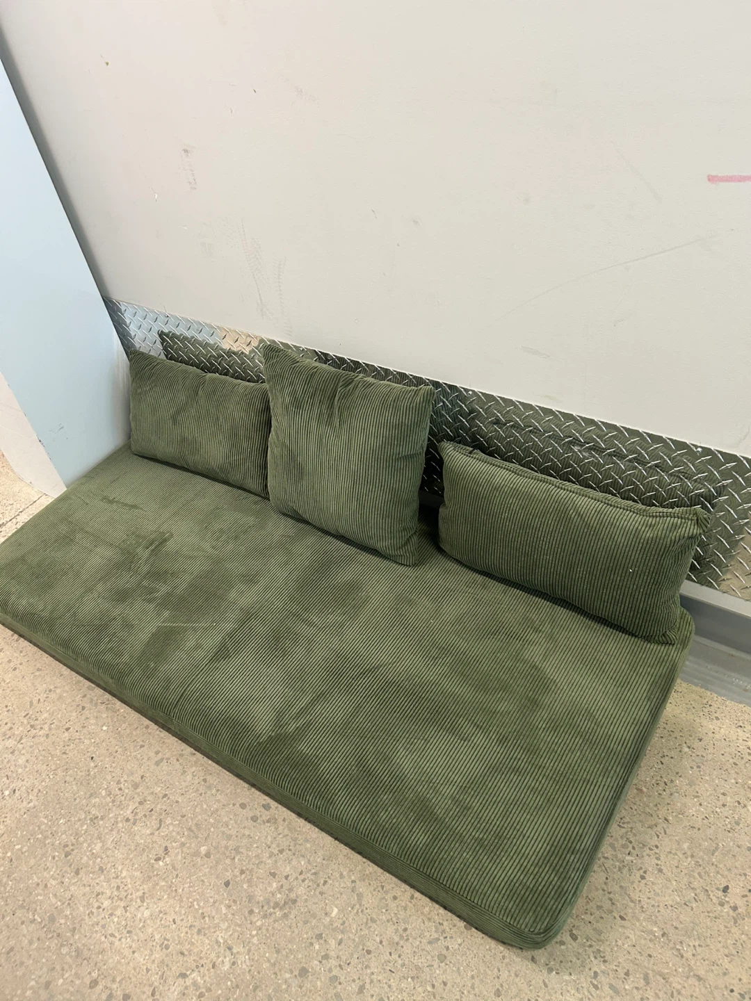 Green Corduroy Floor Sofa with Cushions Size 56”x36x 3” - photo 3