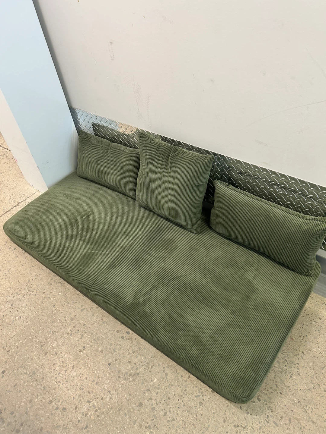 Green Corduroy Floor Sofa with Cushions Size 56”x36x 3” - photo 4