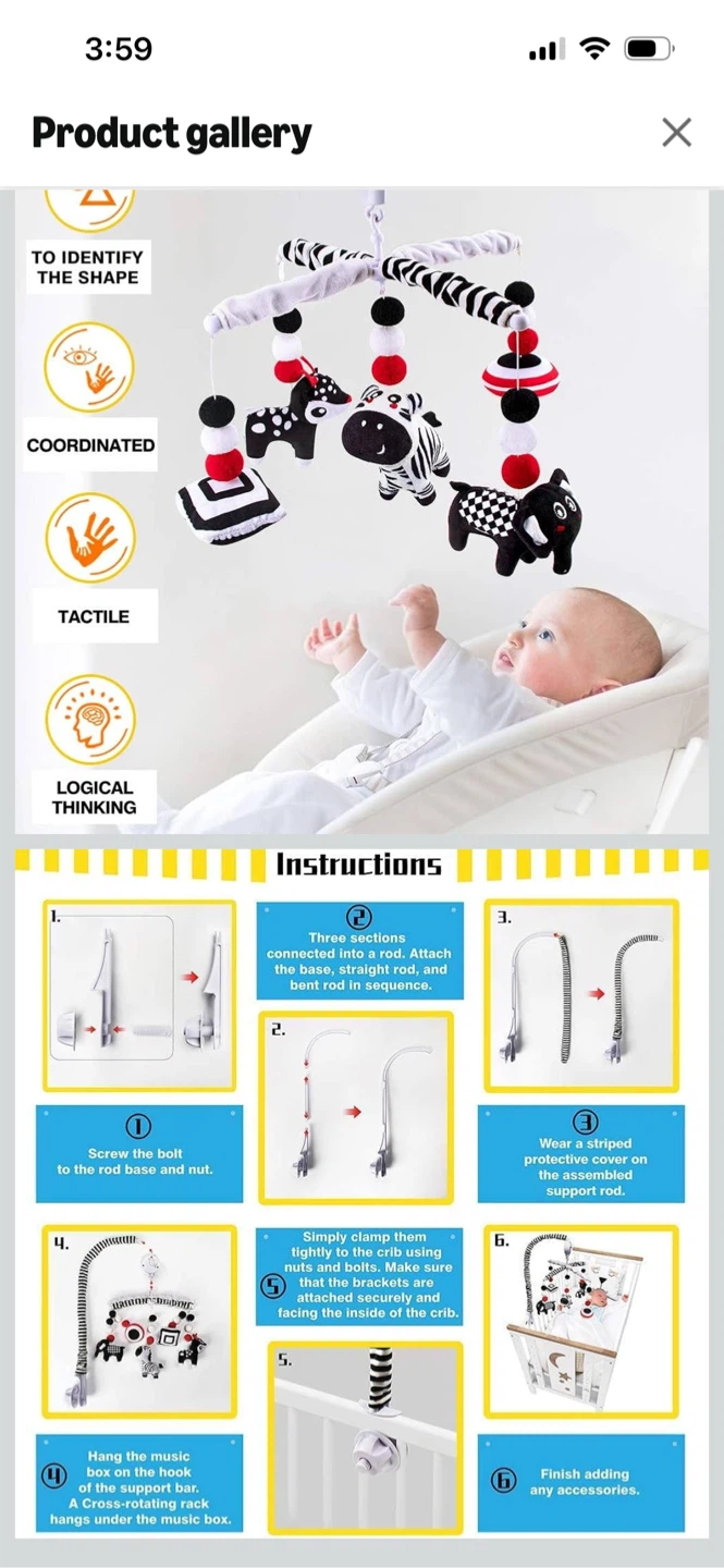 New-Baby Crib Mobile with Black and White Animals - photo 3