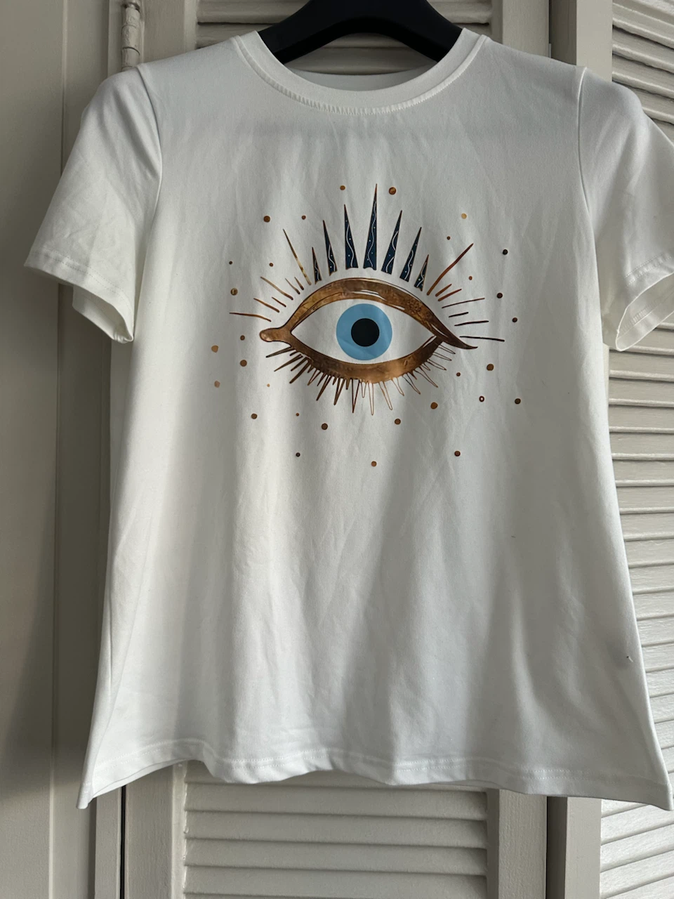 White Graphic T-Shirt with Evil Eye Design - photo 2