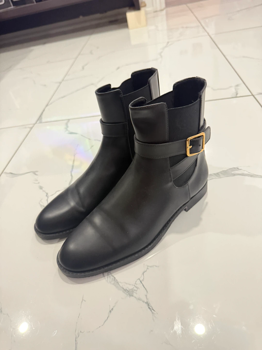 Black Chelsea Boots with Buckle Accent