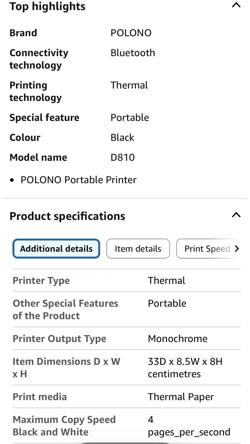 Polono D810 Portable Thermal Printer - photo 3