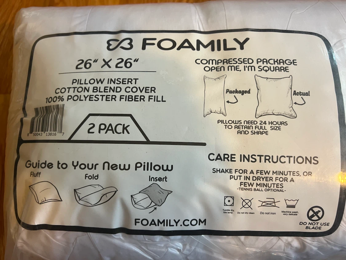 FOAMILY 26" X 26" Pillow Insert - 2 Pack - photo 2