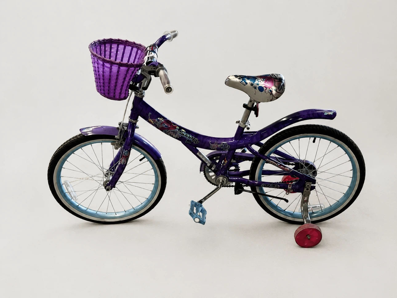 Purple Kids’ Bike with Training Wheels and Basket - photo 2