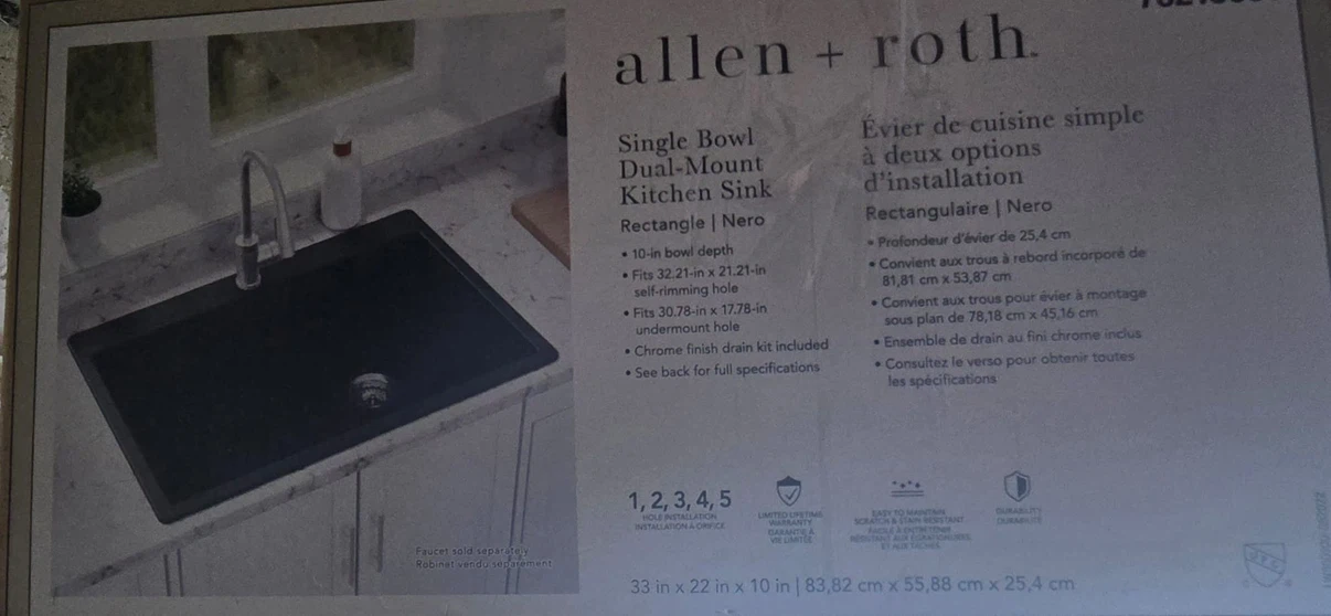 allen + roth Single Bowl Dual-Mount Kitchen Sink