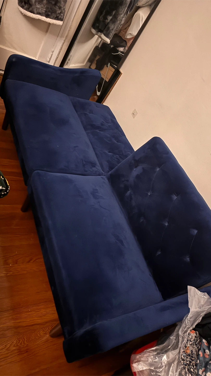 Blue velvet futon tufted couch