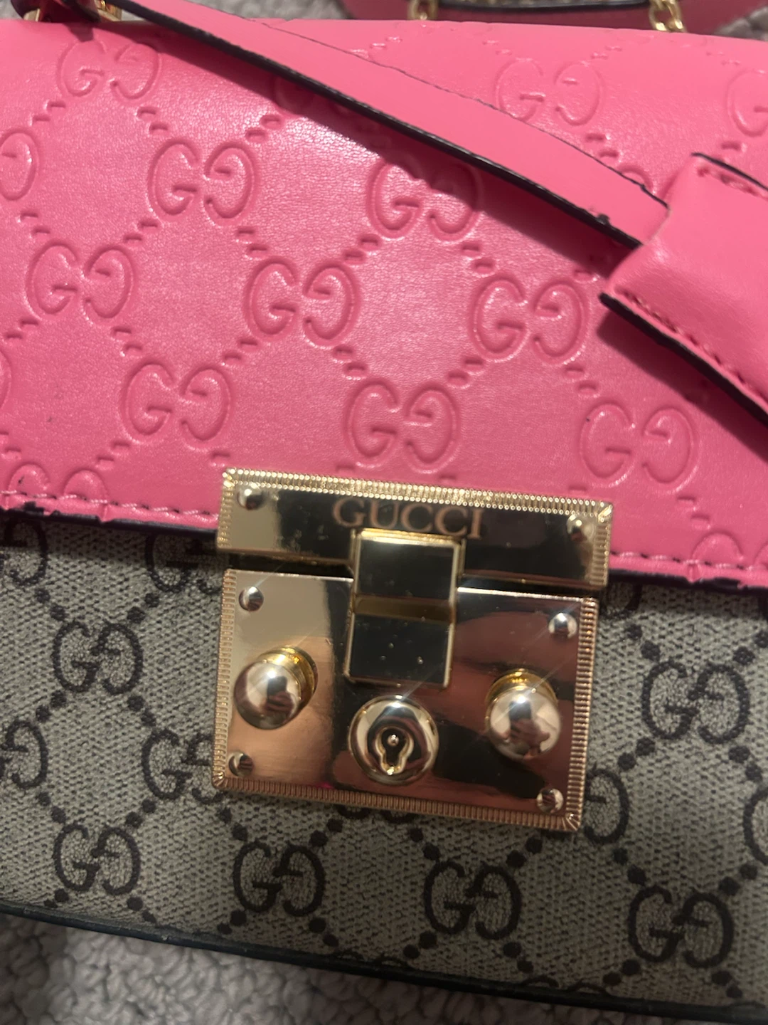 Gucci Pink & Brown GG Monogram Shoulder Bag