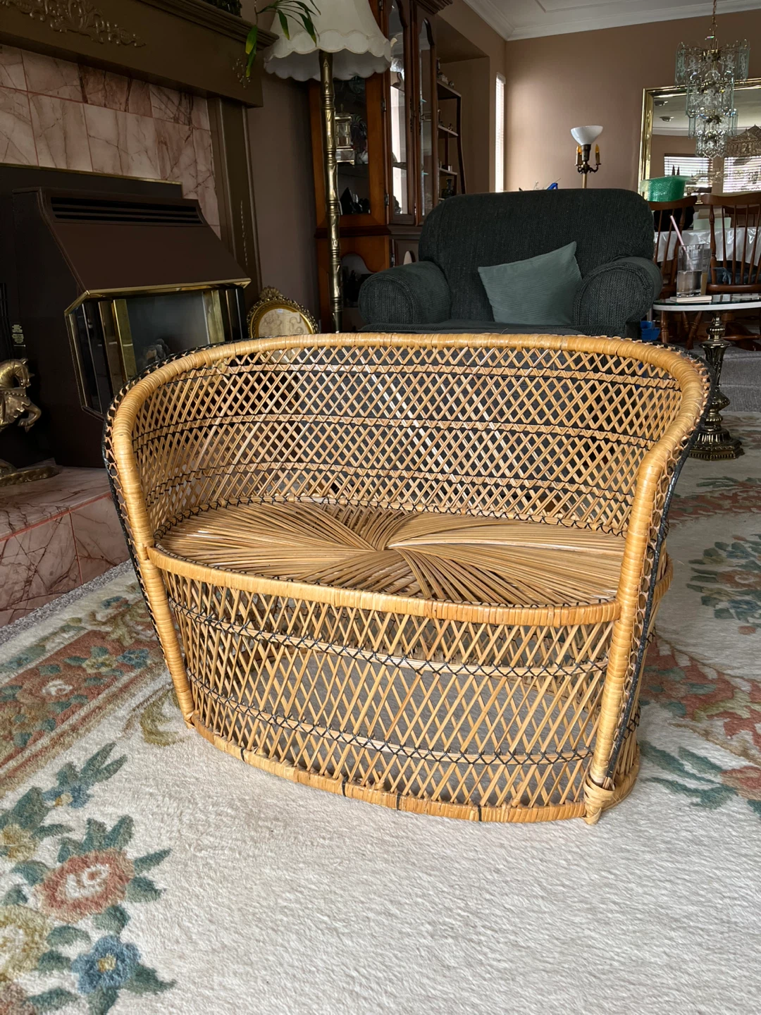 Vintage CHILDRENS SMALL boho rattan wicker bench