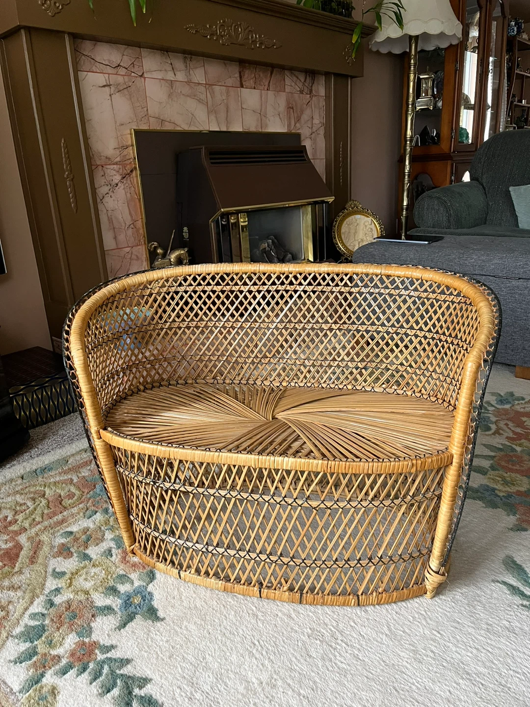 Vintage CHILDRENS SMALL boho rattan wicker bench - photo 2