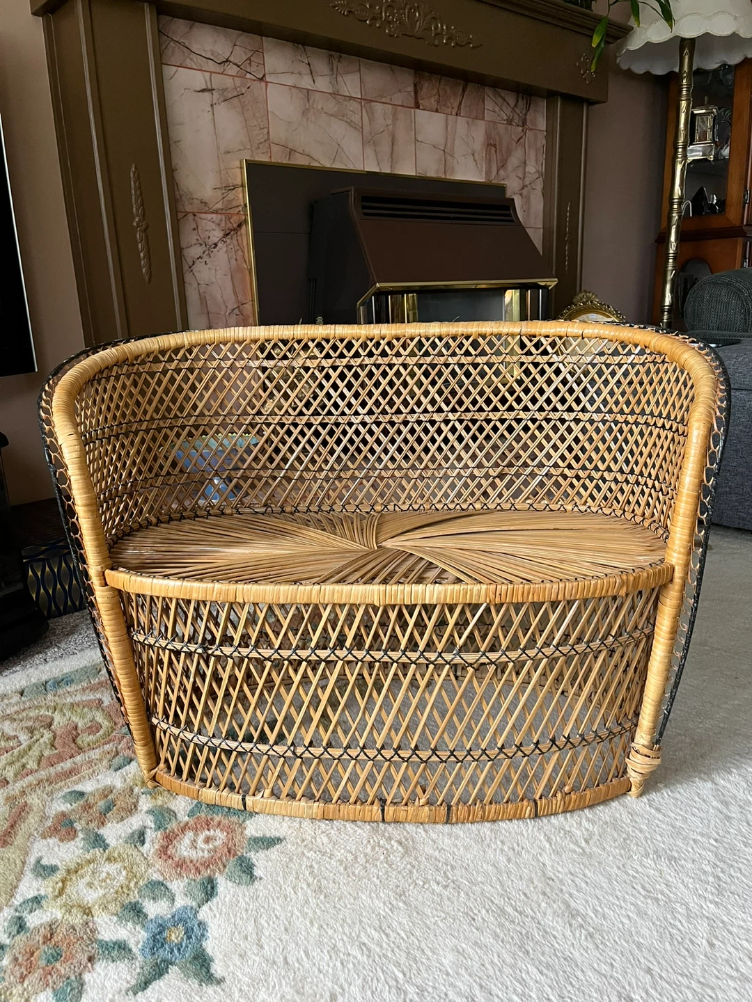 Vintage CHILDRENS SMALL boho rattan wicker bench - photo 5