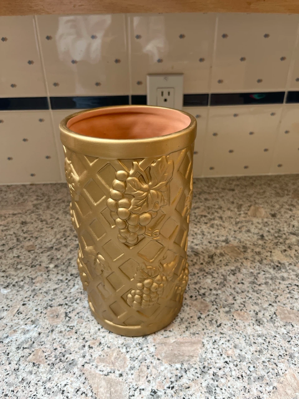 Gold Tone Grape Pattern Vase