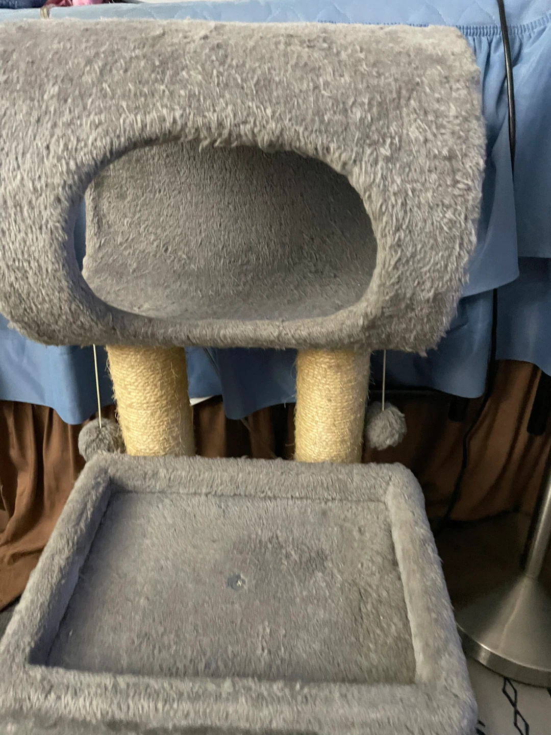 Grey Cat Tree Condo with Scratching Post