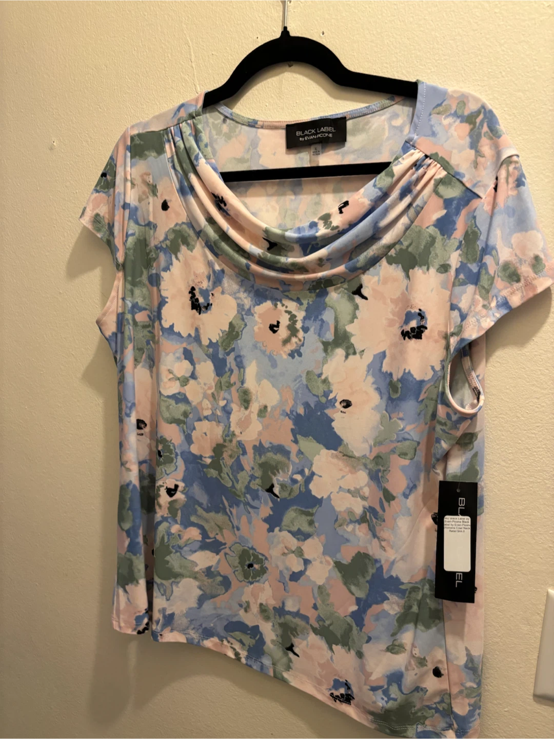 NEW-XL Black Label by Evan-Picone Floral Print Cowl Neck Top