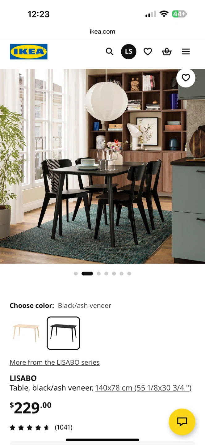 IKEA LISABO Table, Black/ash veneer