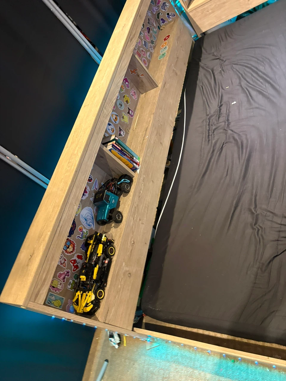 Twin Bed Frame with Built-in Shelving and LED Lights - photo 2