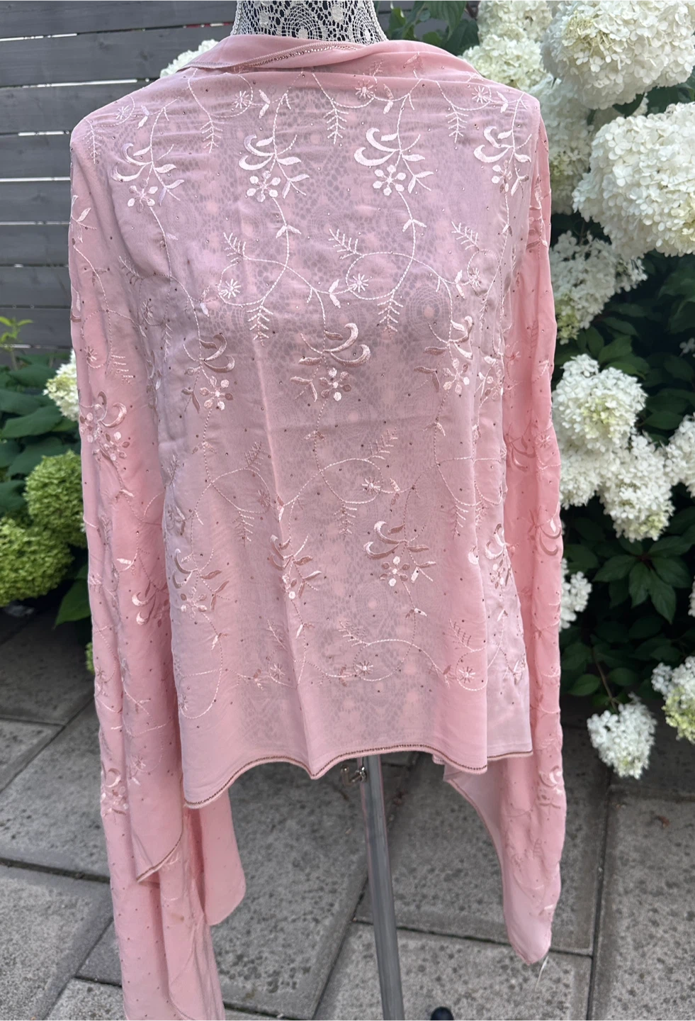 Pink Embroidered Scarf