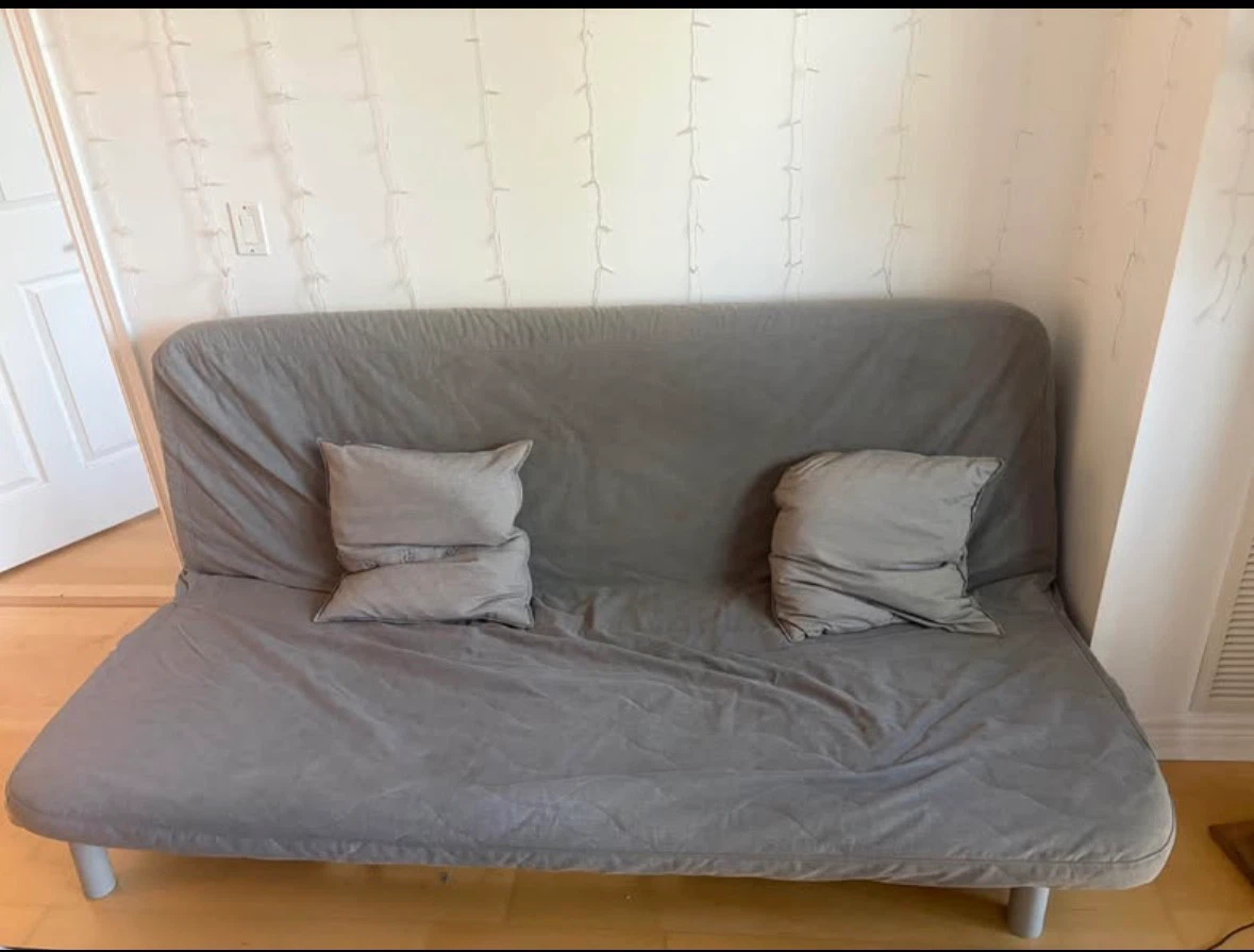 Grey Futon Sofa with Pillows