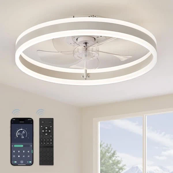 Indoor Matte White Flush Mount Ceiling Fan