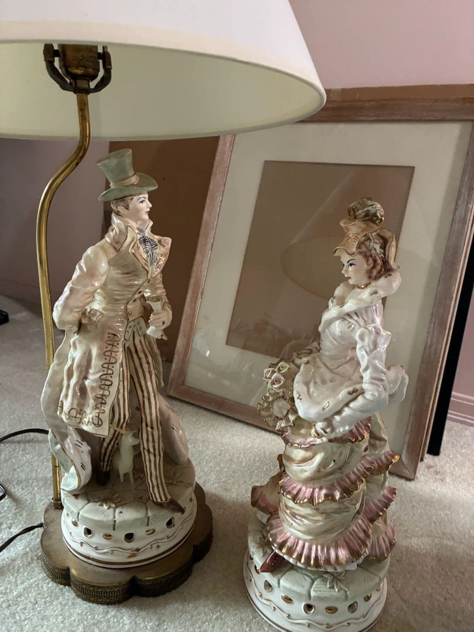 Vintage Porcelain Couple Figurine Lamp Base