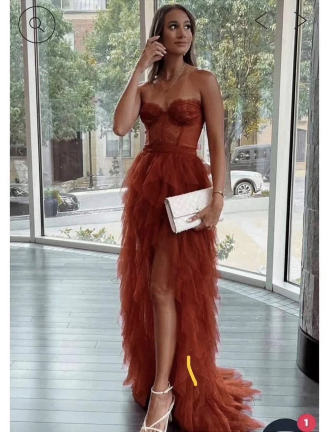 Strapless Tulle Gown - Rust Orange