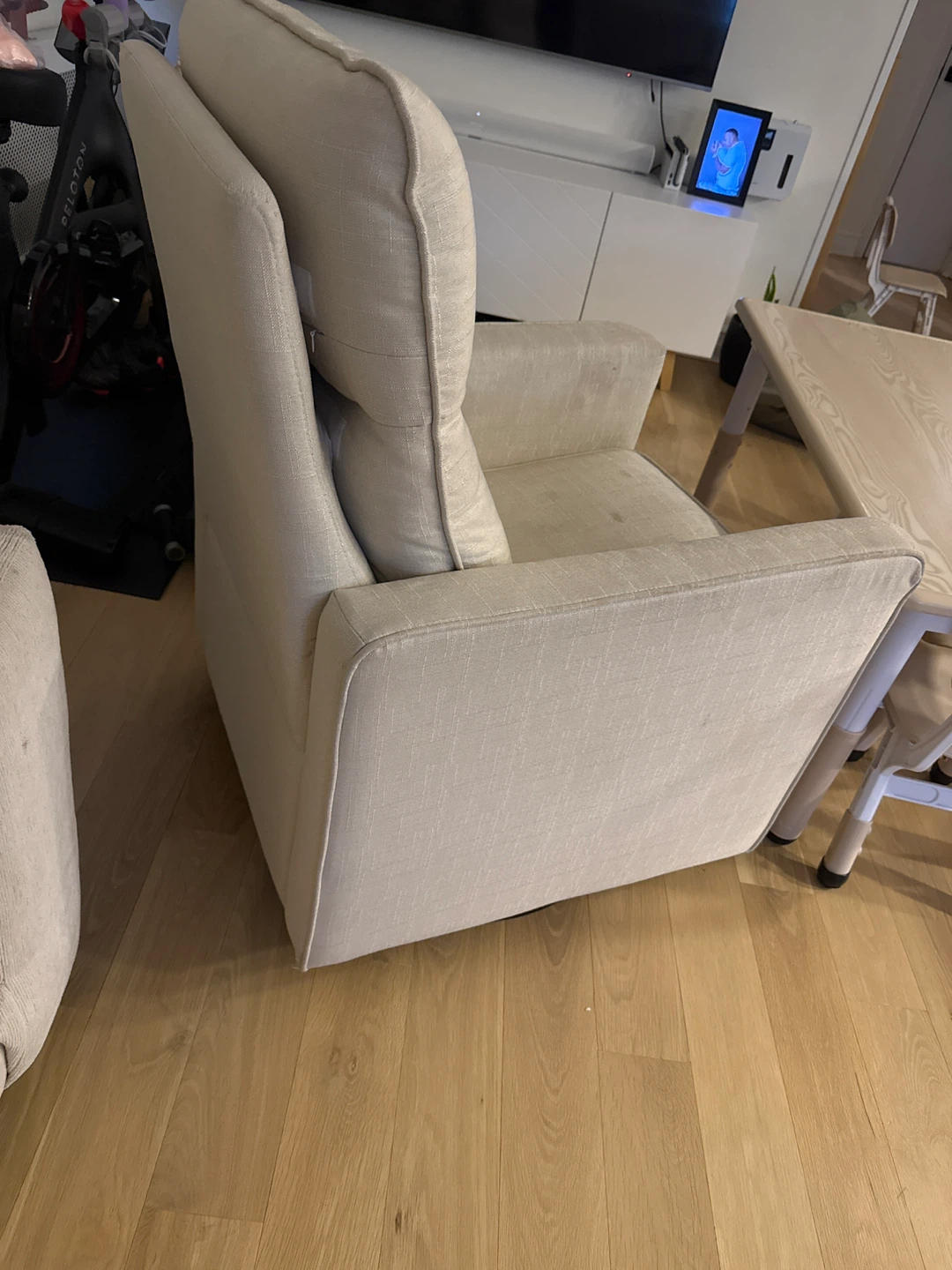 Cream Upholstered Armchair rocker