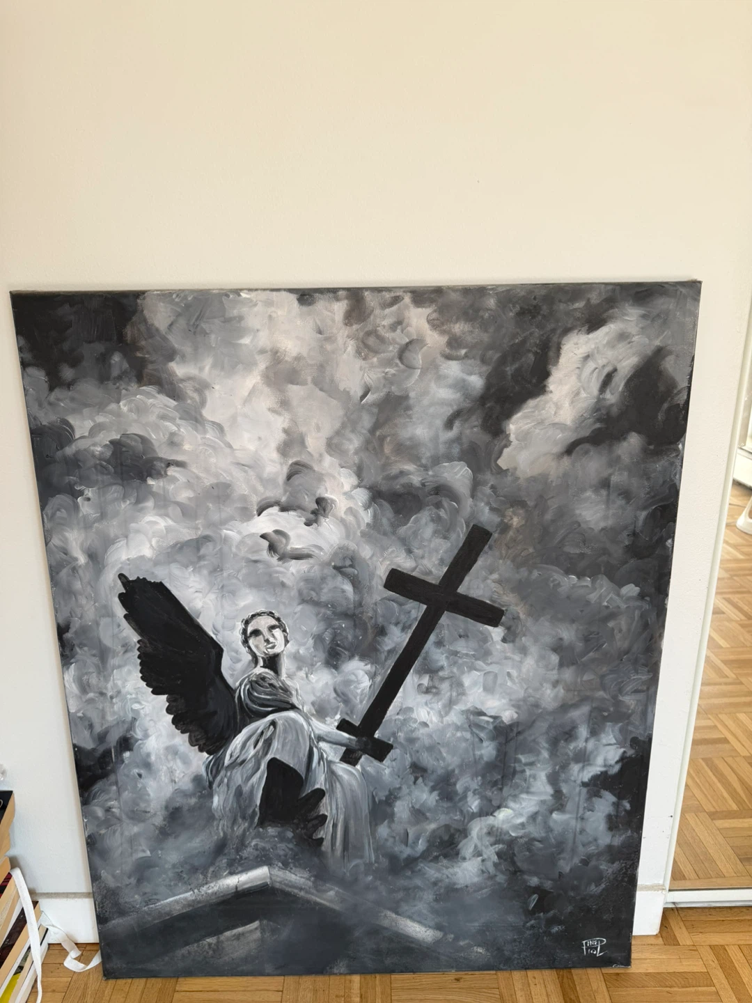 Original Angel with Cross Painting