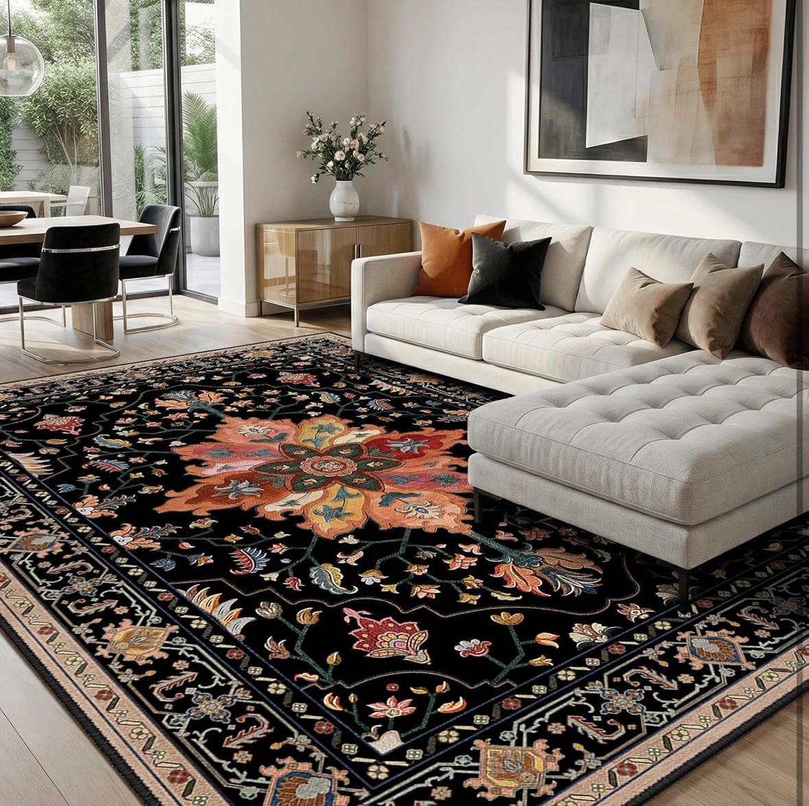 Persian Style Area Rug - Black Floral Pattern - photo 4