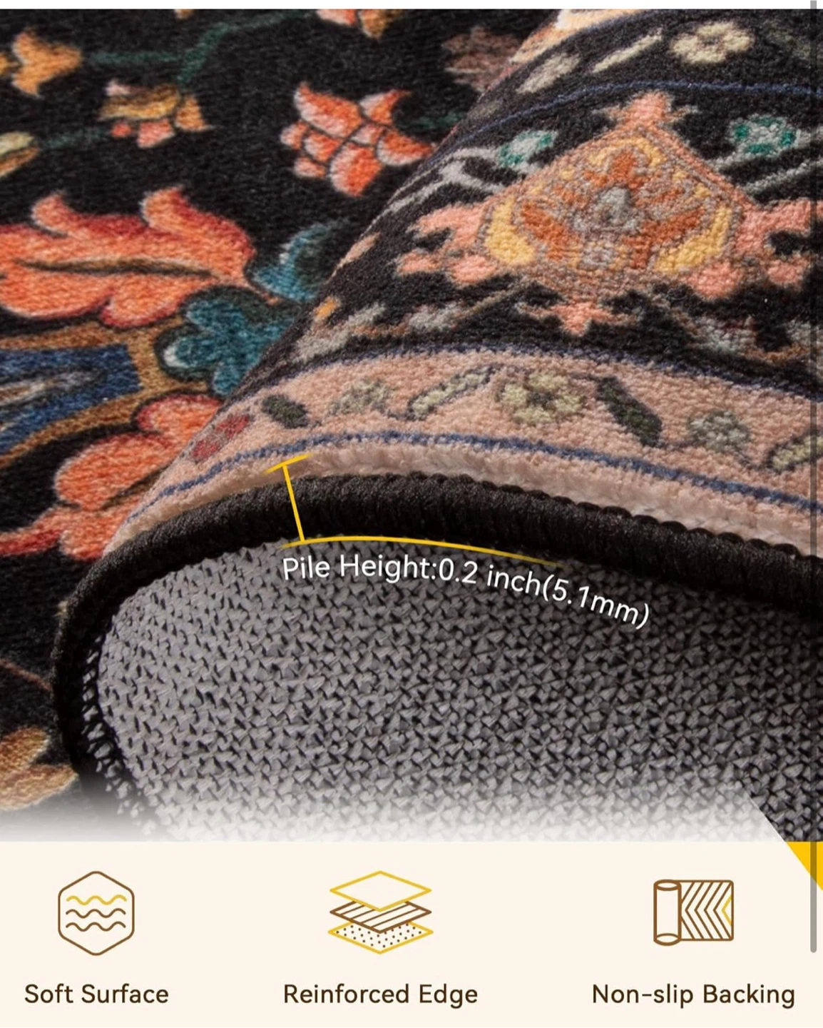 Persian Style Area Rug - Black Floral Pattern - photo 5