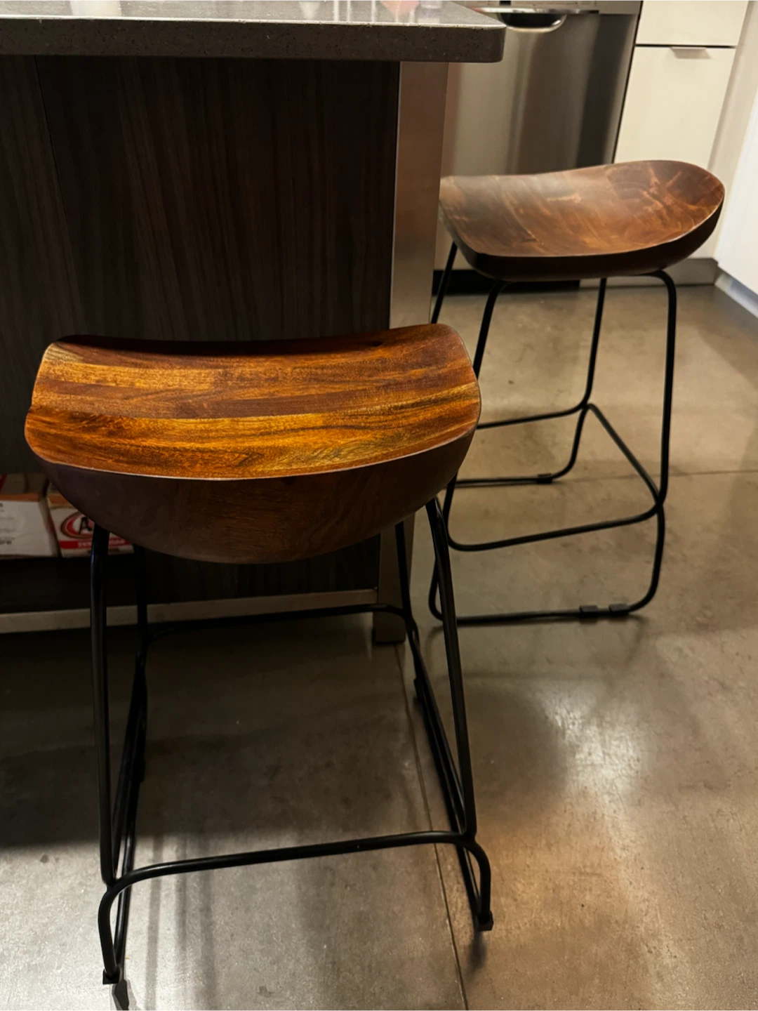 Set of 2 Wood & Metal Saddle Bar Stools