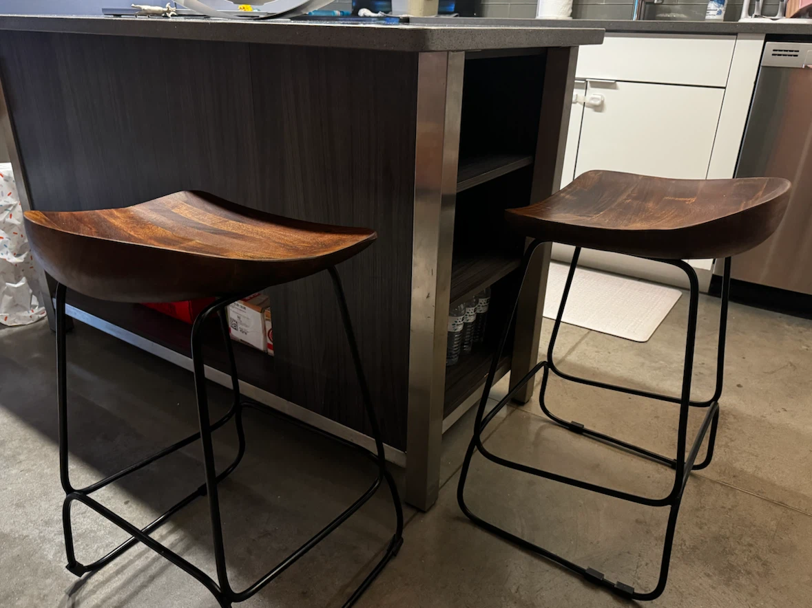 Set of 2 Wood & Metal Saddle Bar Stools - photo 3