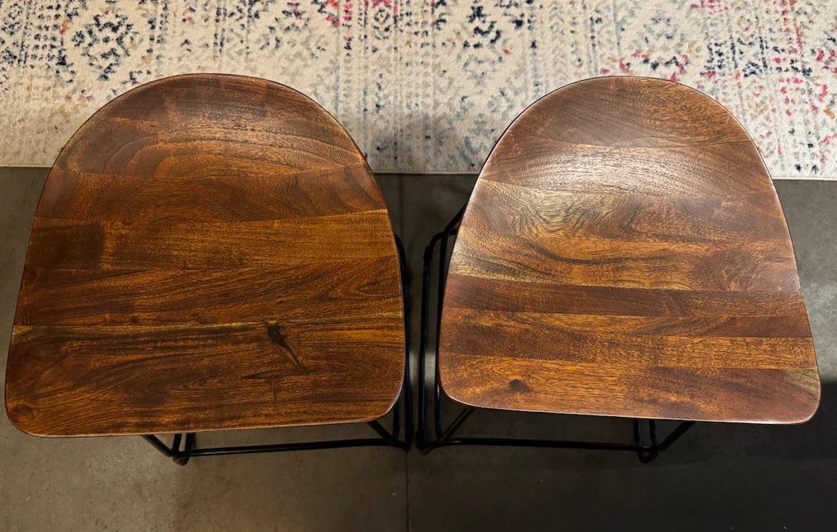 Set of 2 Wood & Metal Saddle Bar Stools - photo 4
