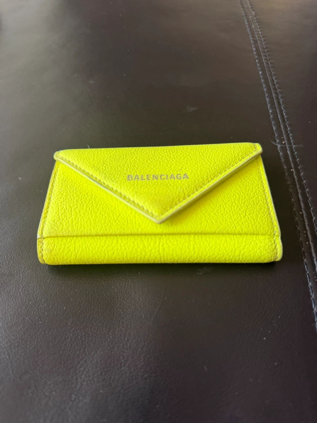Balenciaga Neon Yellow Leather Key Pouch