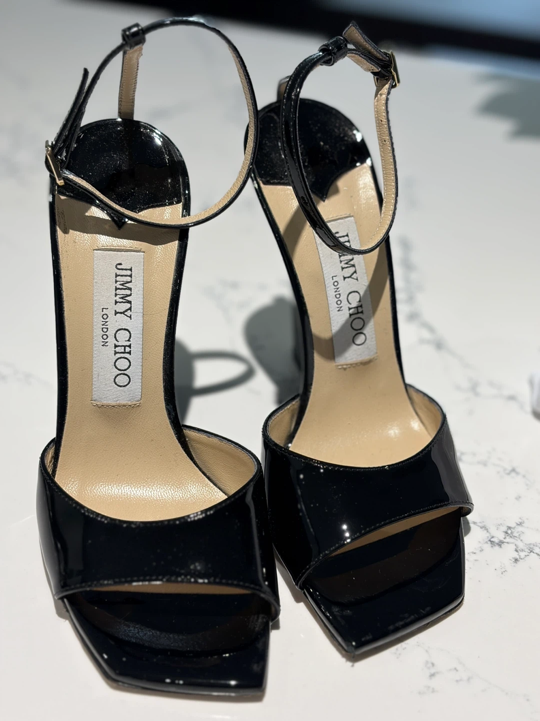 Jimmy Choo Black Patent Wedge Sandals - photo 2