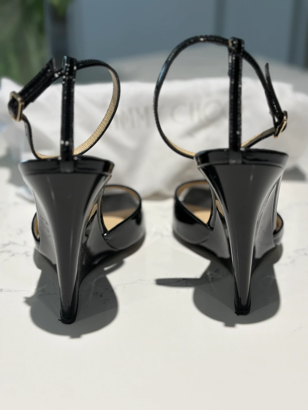 Jimmy Choo Black Patent Wedge Sandals - photo 3