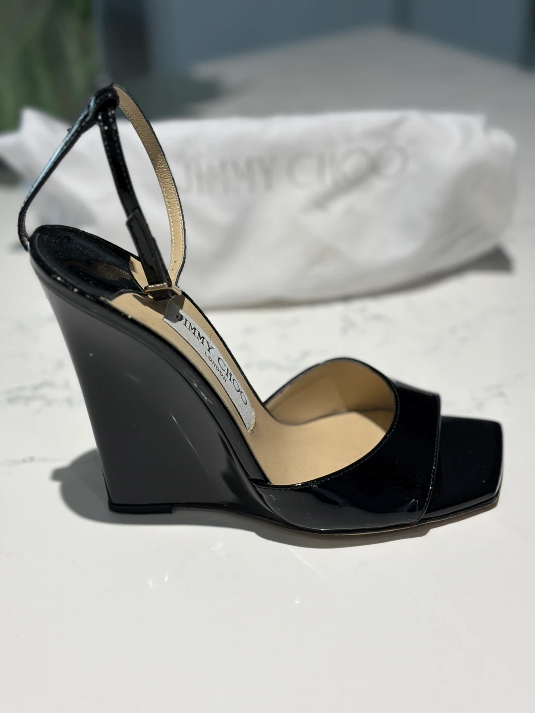 Jimmy Choo Black Patent Wedge Sandals - photo 4