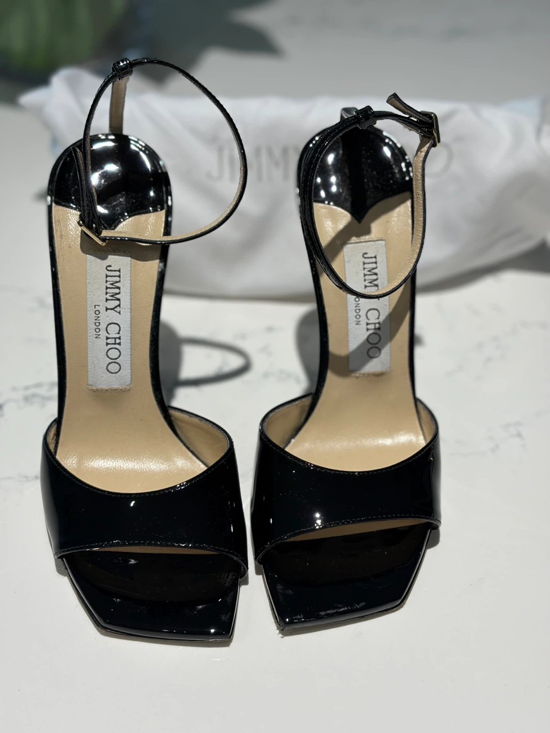 Jimmy Choo Black Patent Wedge Sandals - photo 5