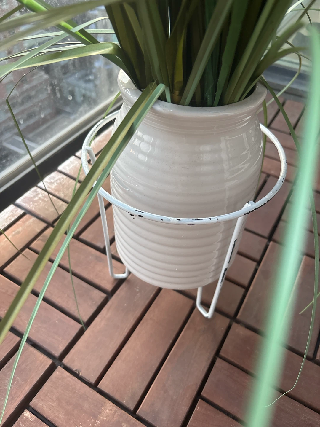 Artificial Grass Plant in Cream Pot with Stand - photo 2