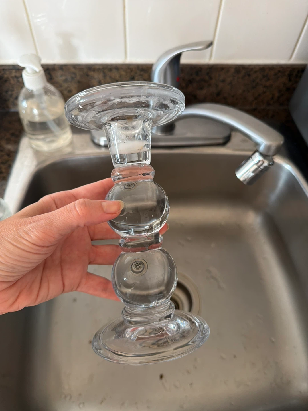 Clear Glass Candlestick Holder - photo 2